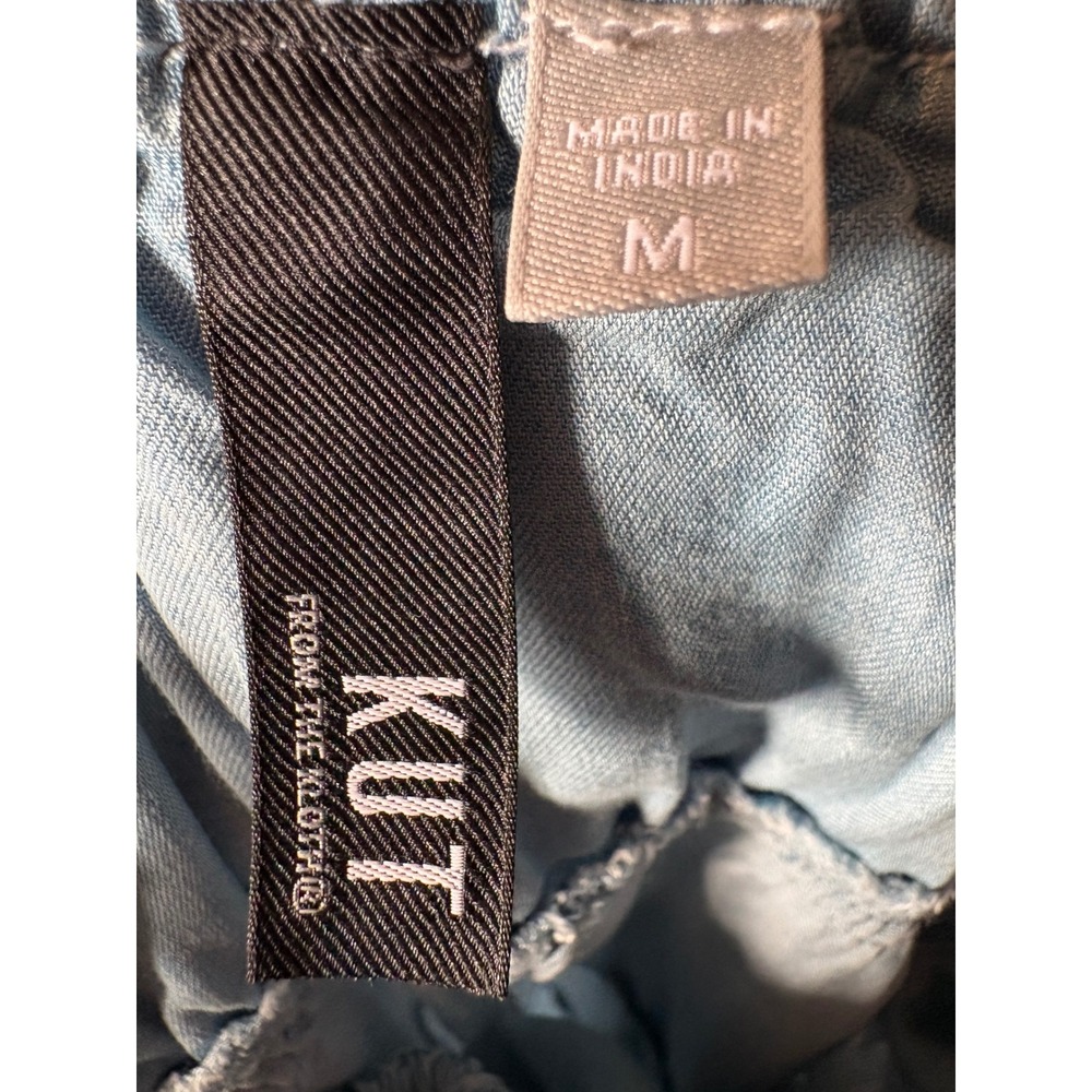 KUT from the Kloth Blue Tencel Tiered Maxi Dress Light Wash Raw Hem Medium - Picture 3 of 5